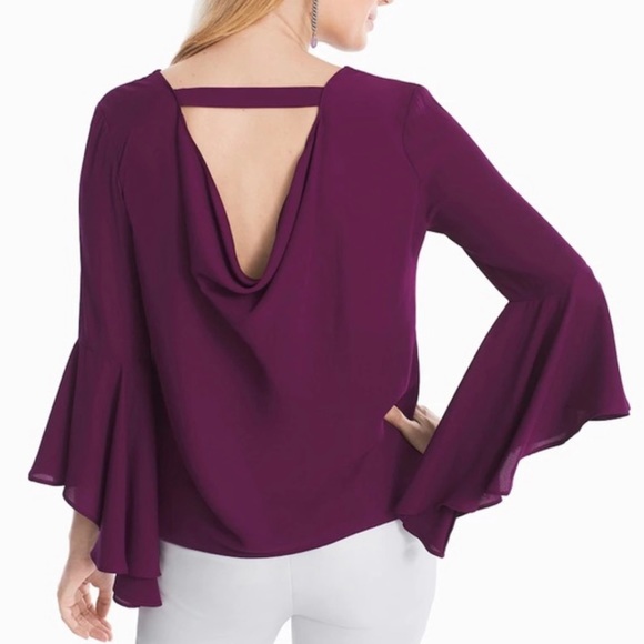 White House Black Market Tops - WHBM DRAMA Sleeve DRAPE-BACK Purple BLOUSE 4
